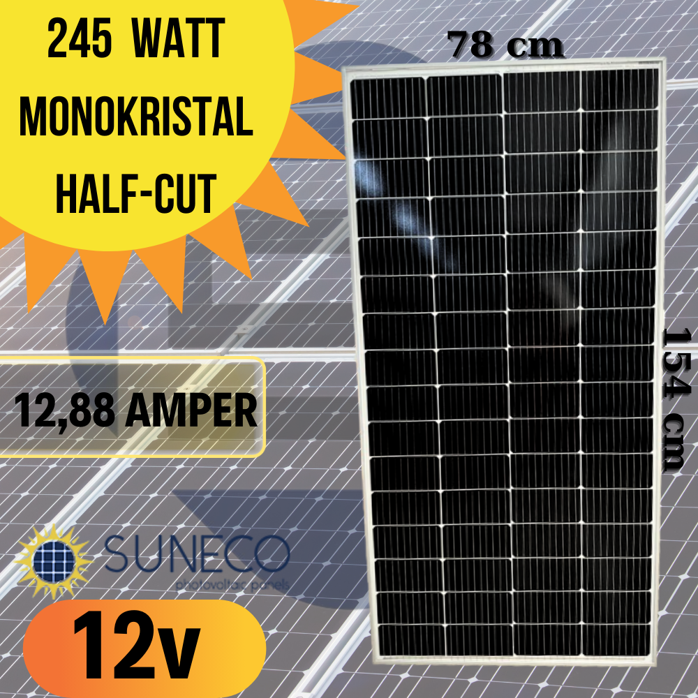 Suneco 245 Watt Halfcut Monokristal Solar Güneş Paneli 12 Volt