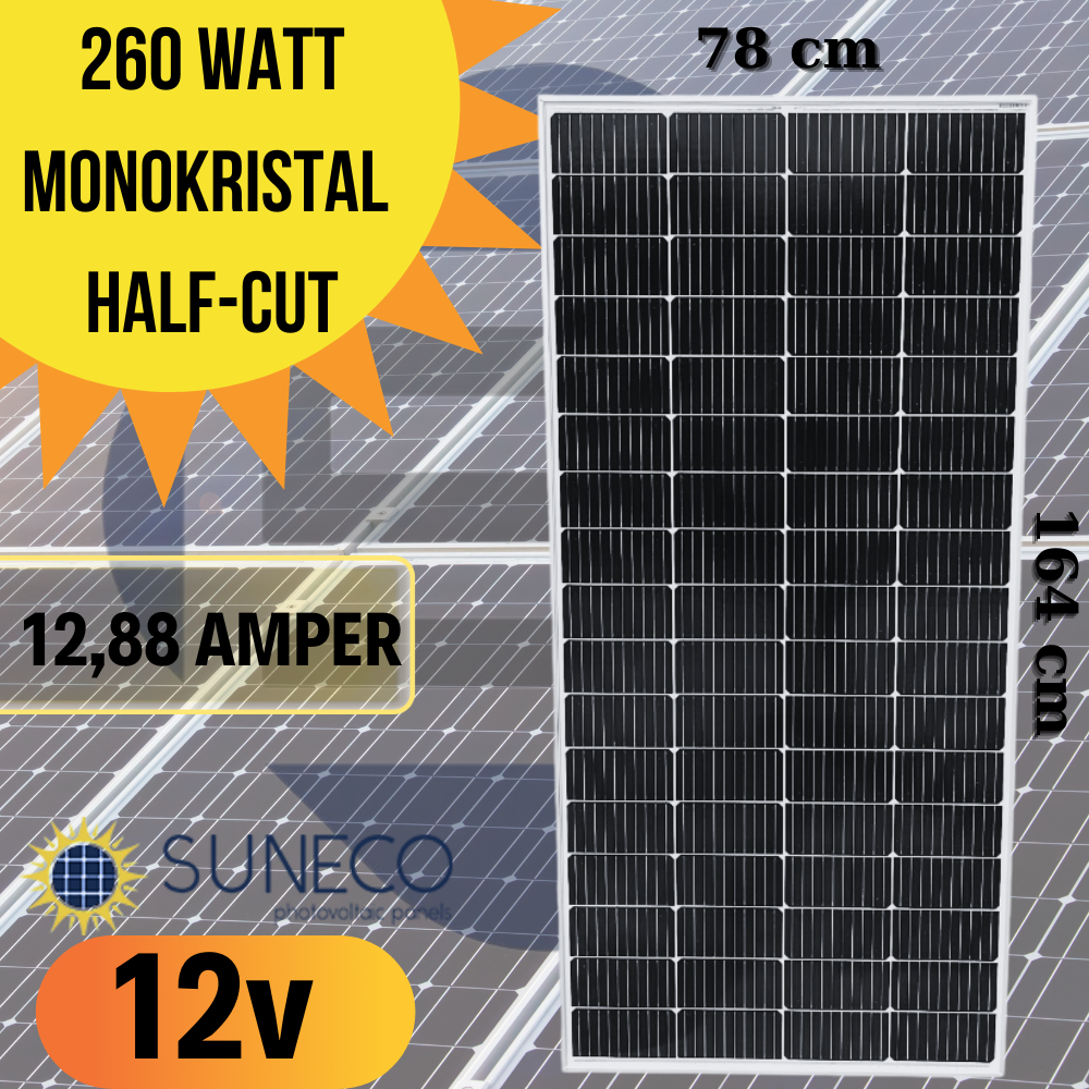Suneco 260 Watt Half Cut Monokristal Solar Güneş Paneli 12 Volt