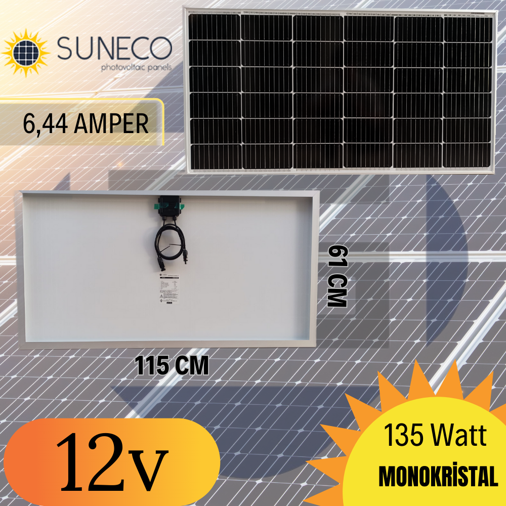 Suneco 135 Watt Half Cut Monokristal Solar Güneş Paneli 12 Volt