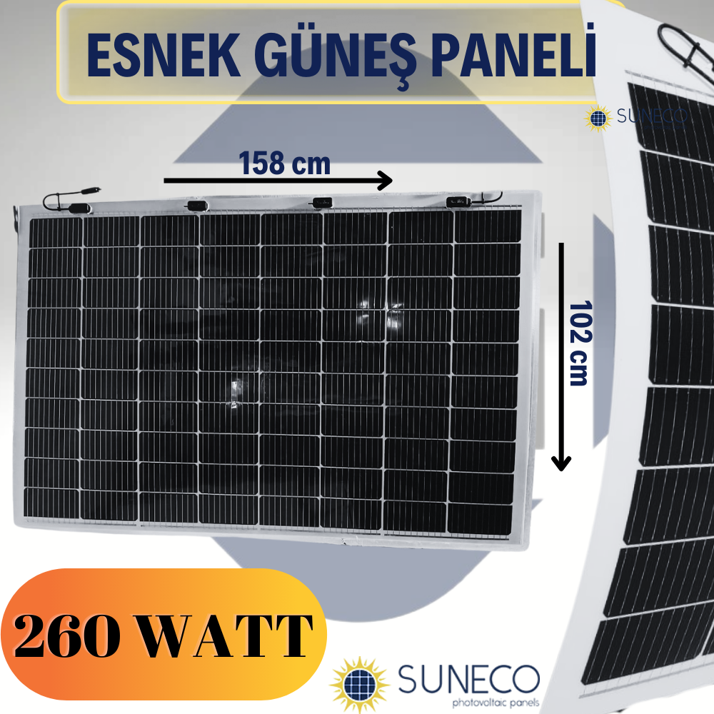 Suneco 260 Watt Yarı Esnek Güneş Paneli Half Cut Monokristal Solar Güneş Paneli